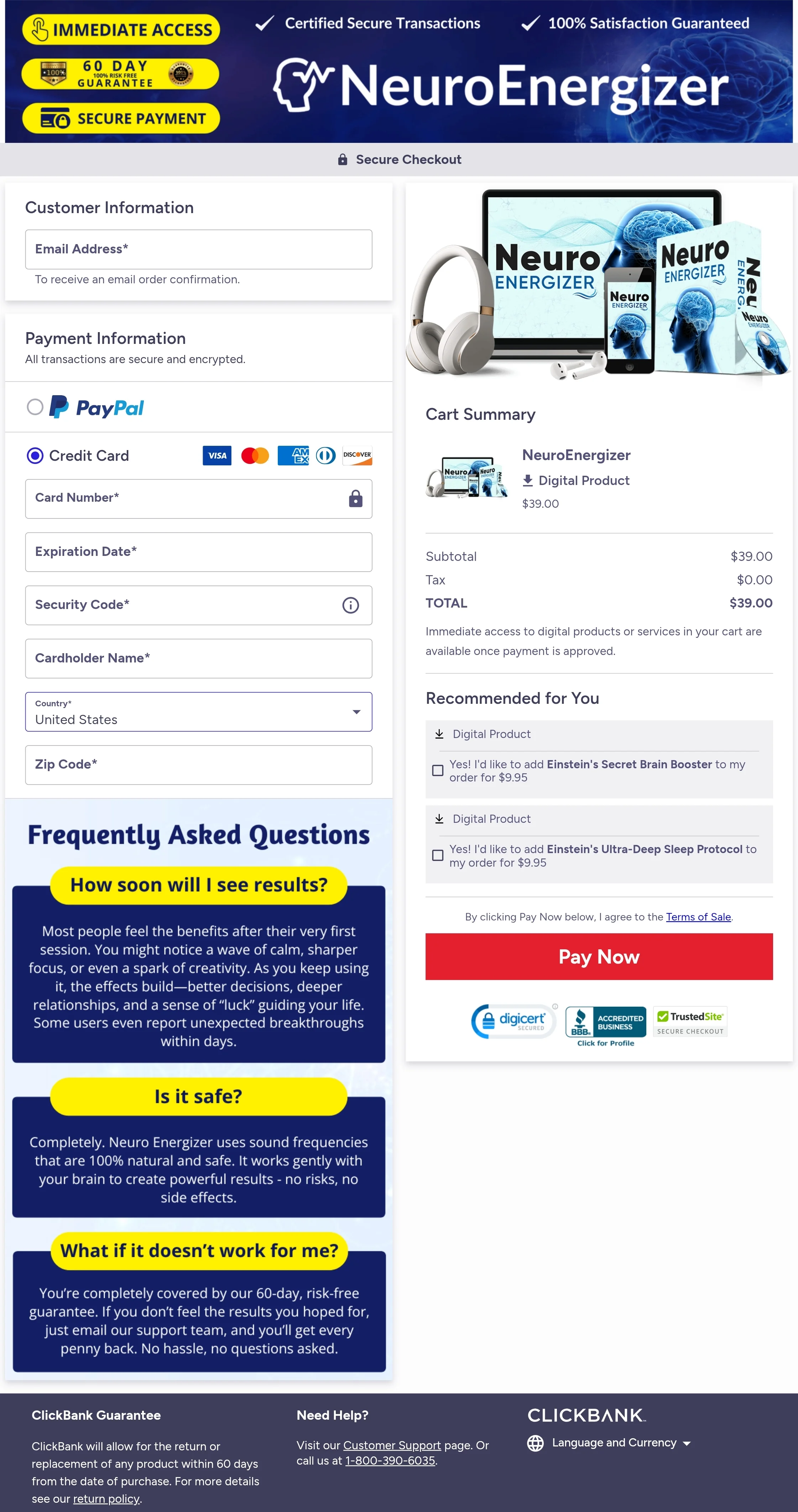 Neuro Energizer order form